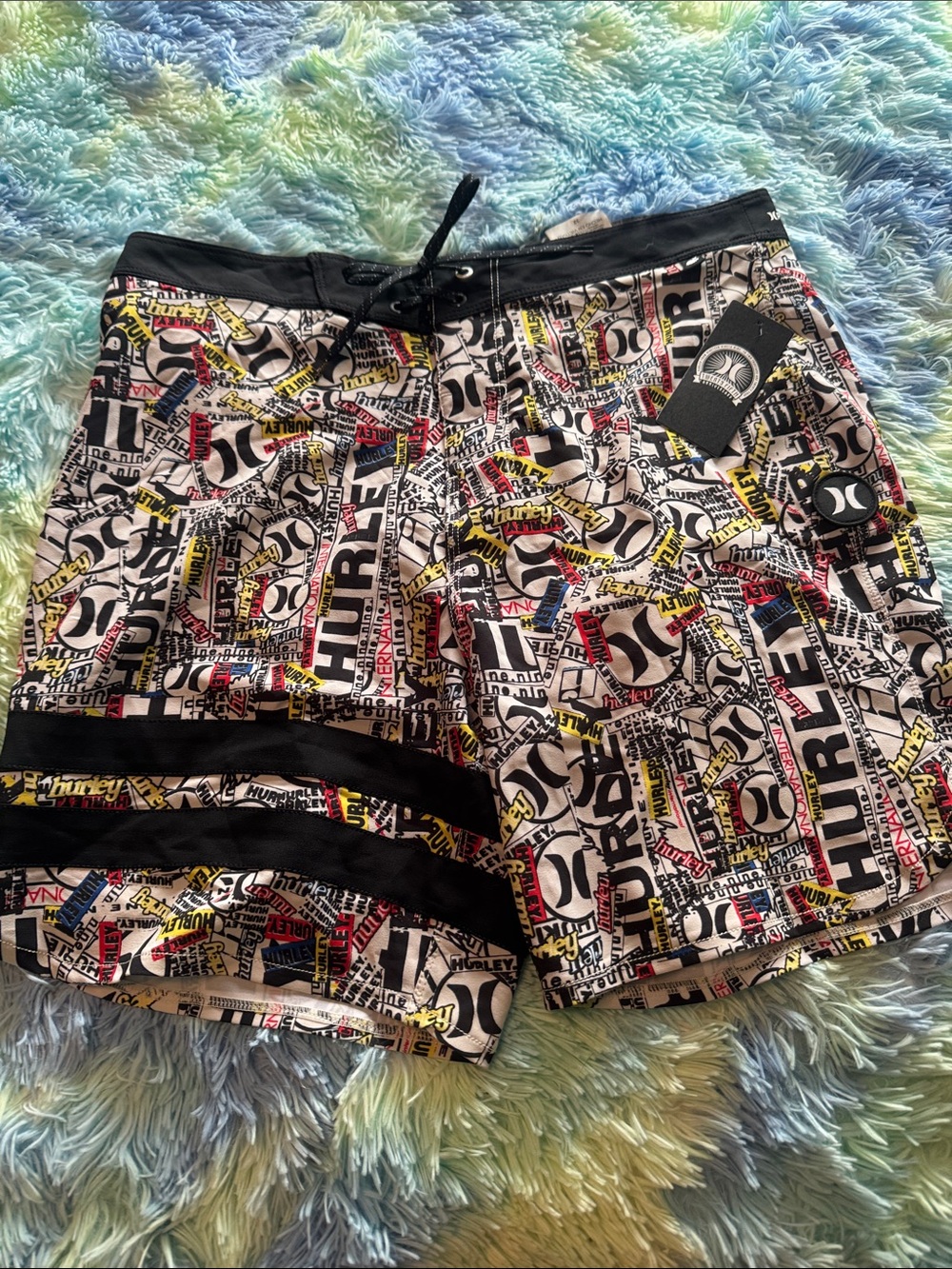 Hurley Black White Multi Graphic Hybrid Shorts
